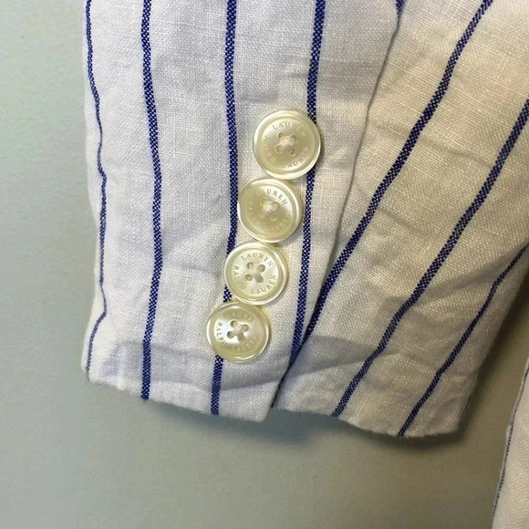 NWOT Ralph Lauren 100% linen white blue striped striped double breasted blazer - Picture 8 of 8